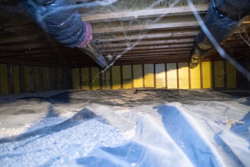 crawl space before picture with cobwebs