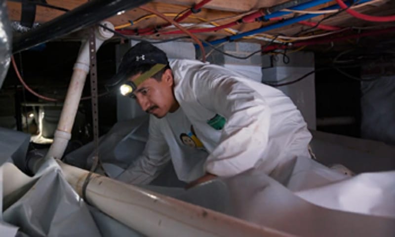 A Crawl Space Brothers team member beside a service truck