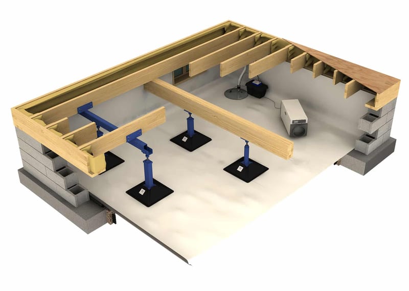 An adjustable support beneath a floor beam